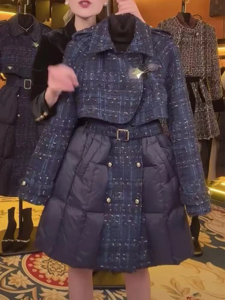 J092-这是什么神仙宝藏蓝针织拼接棉服？暖到犯规！