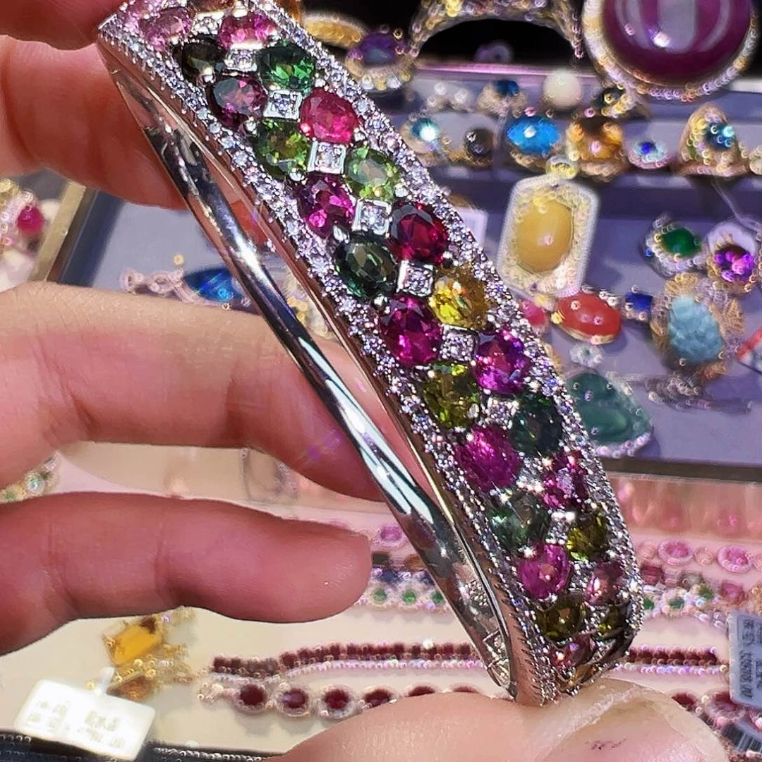 银S925镶嵌手镯碧玺