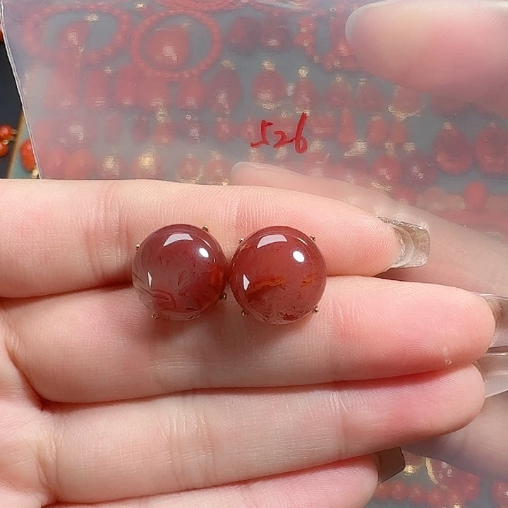 南红玛瑙银S925镶嵌耳饰