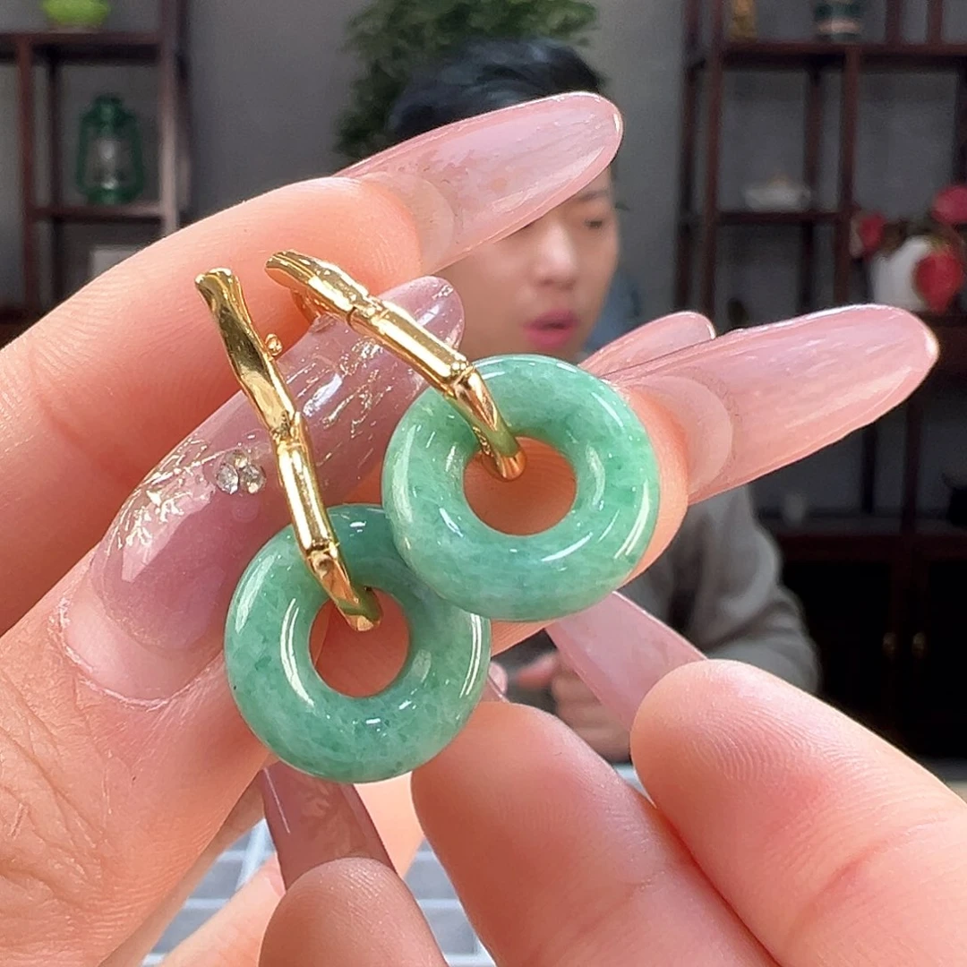 翡翠耳饰银S925镶嵌耳环1