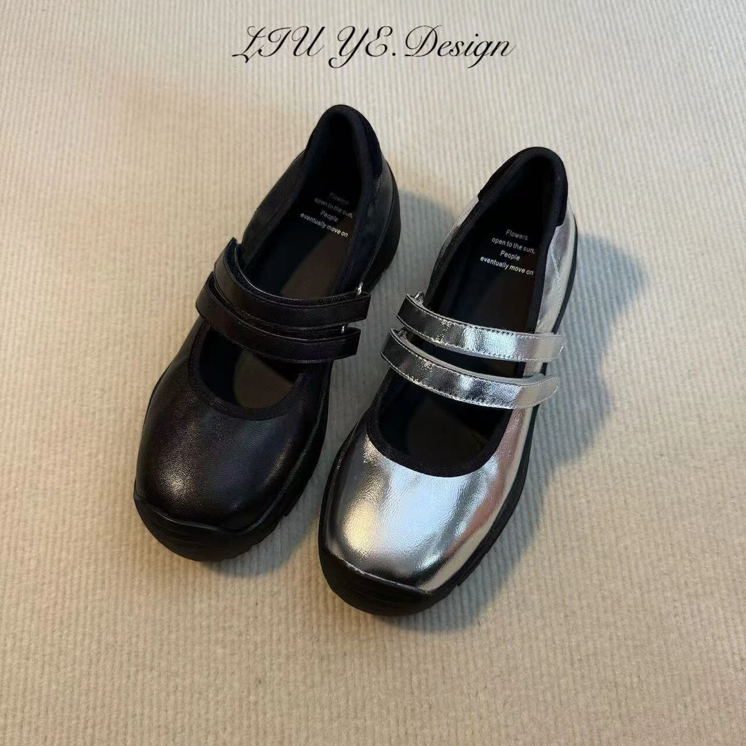 六也·双带运动｜魔术贴休闲鞋圆头厚底百搭通勤浅口单鞋纯色L655