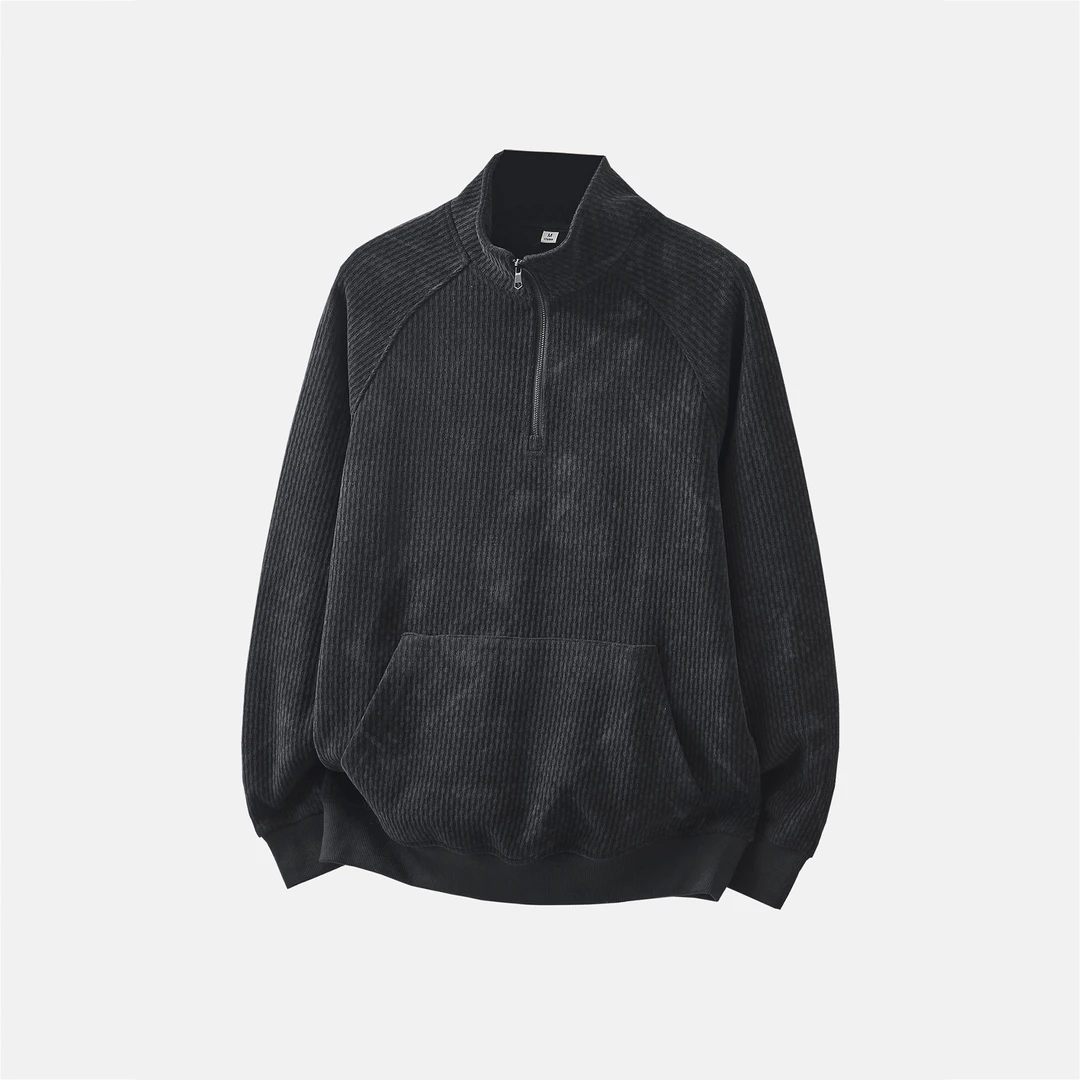 MR.MUDI/穆迪先生黑色迷彩条纹肌理感绒面立领卫衣男长袖秋季休闲