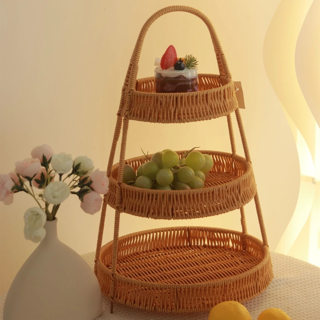 FT100藤编零食果盘糖果下午茶托盘客厅摆放盘收纳筐篮子多功能