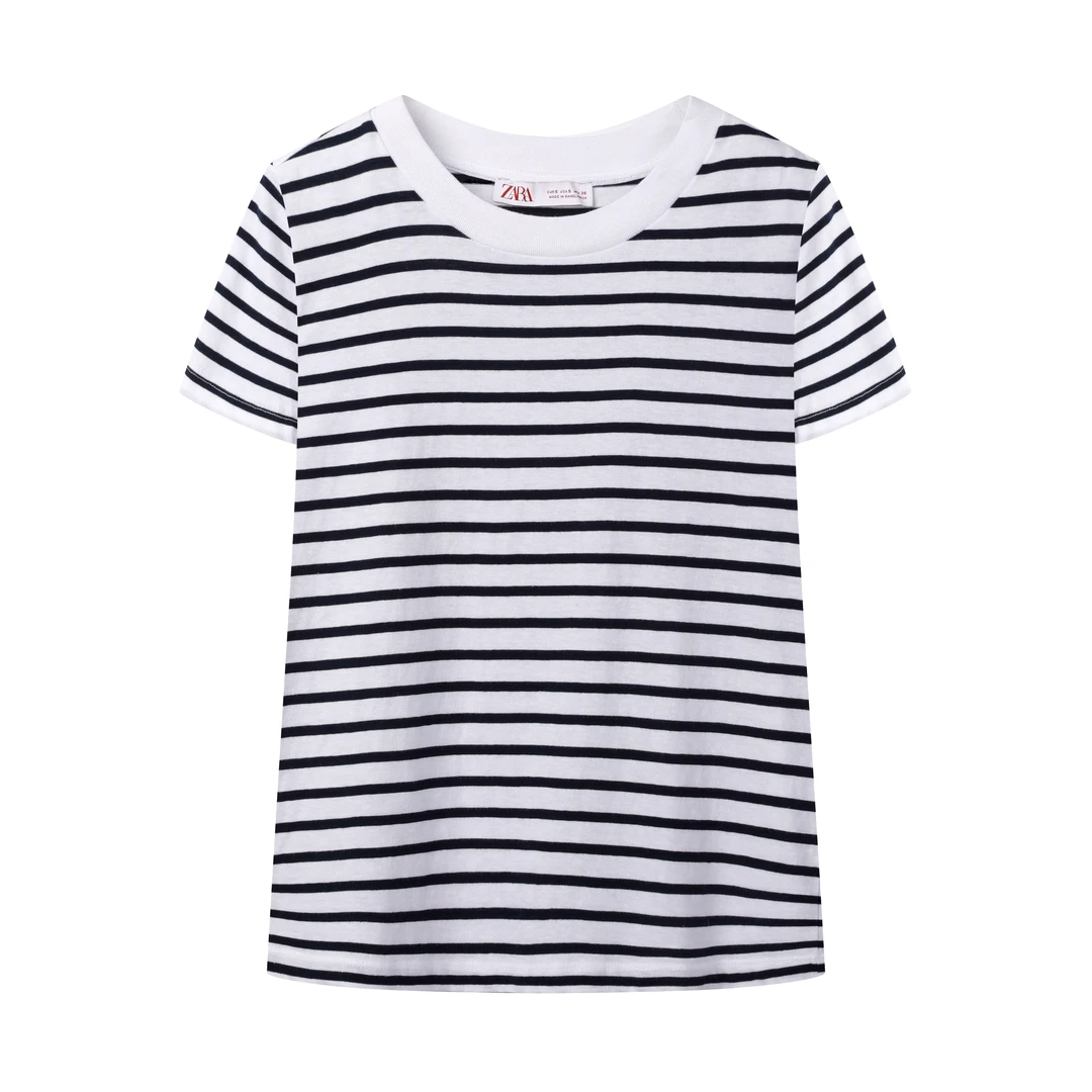 zara女装简约百搭线条黑白T恤04424999060