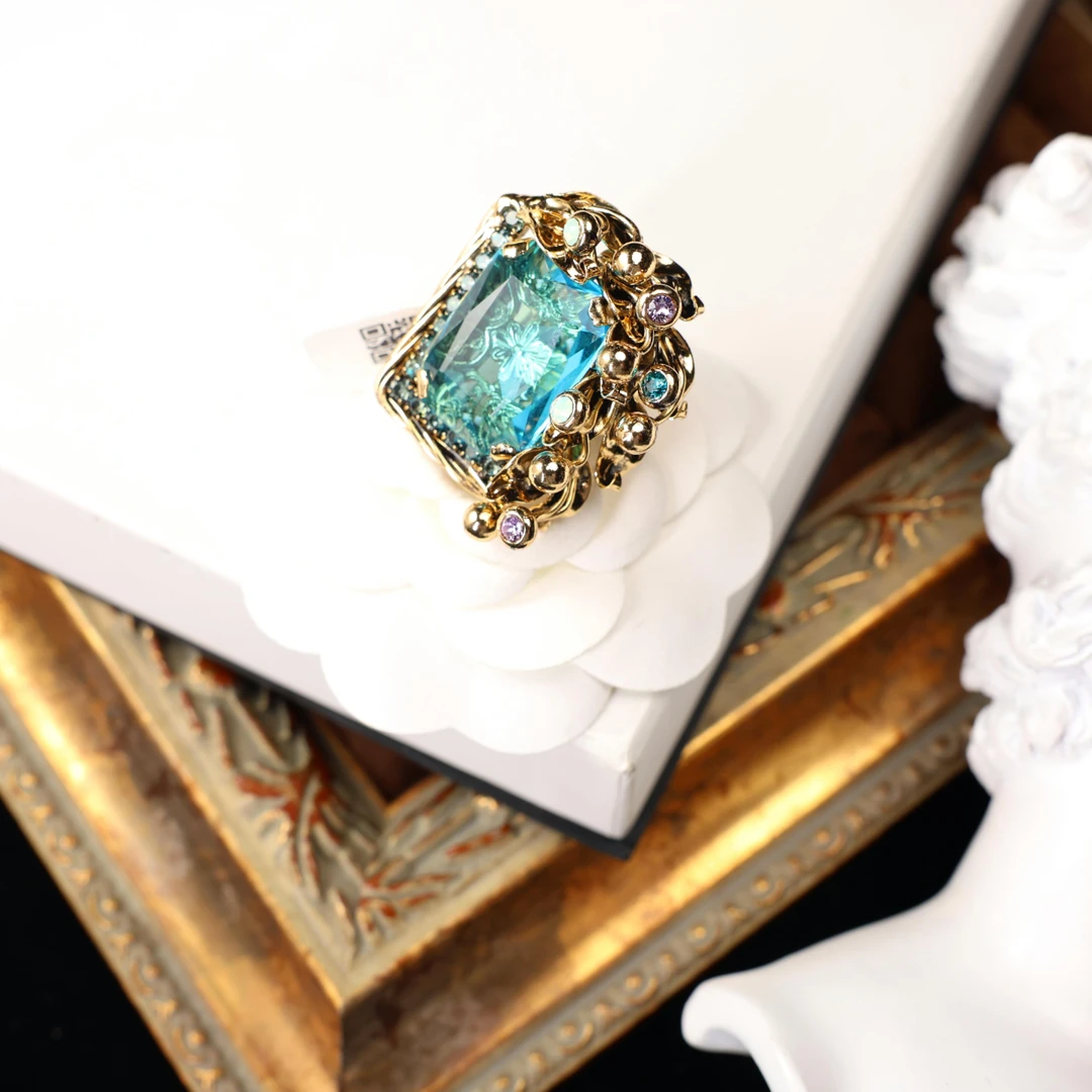 合金合成锆石戒指 柚礼中古/CD蓝色戒指LZ506419