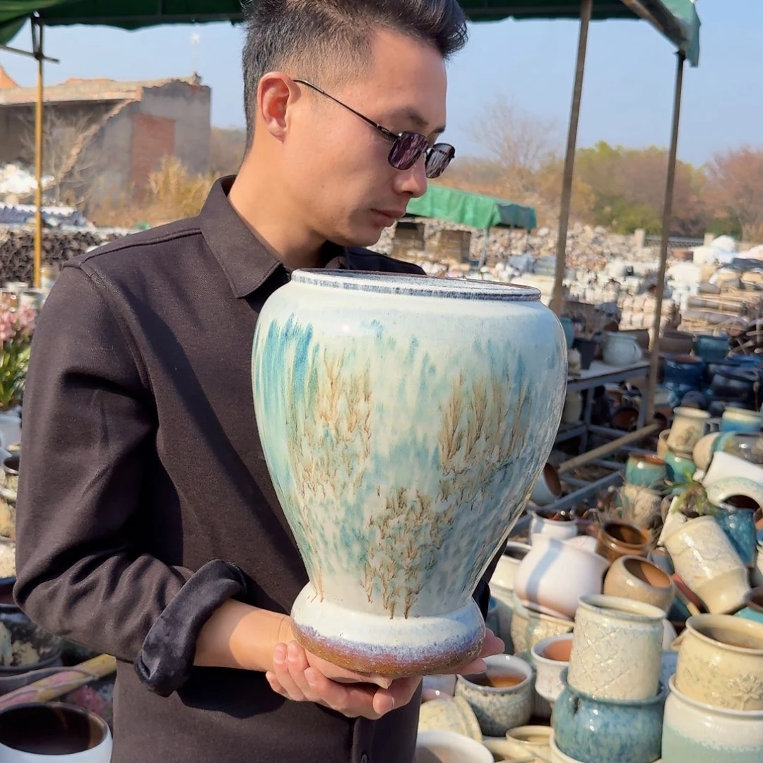 紫砂花盆口19高30（一个水墨画白色美人鱼