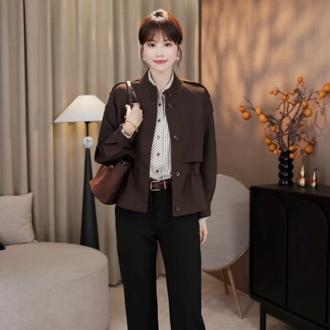 2025秋季新款短外套插肩袖可调节收腰TR面料风衣外套女秋季外套