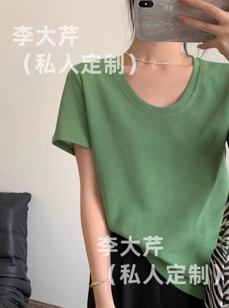 白富美U领透气T恤  ins纯色宽松显瘦上衣短袖百搭