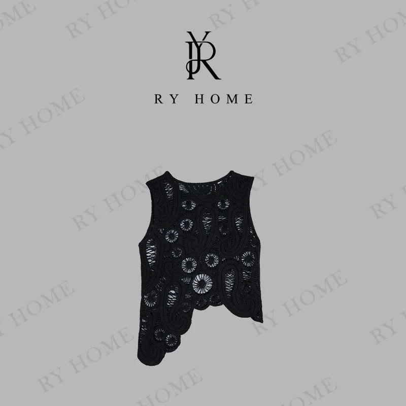 【容雨RYHOME】100%棉设计款水溶镂空不规则无袖马甲252MJ1583