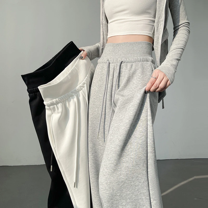 灰色高腰运动裤子女2025新款美式休闲显瘦卫裤直筒阔腿裤爆款女款