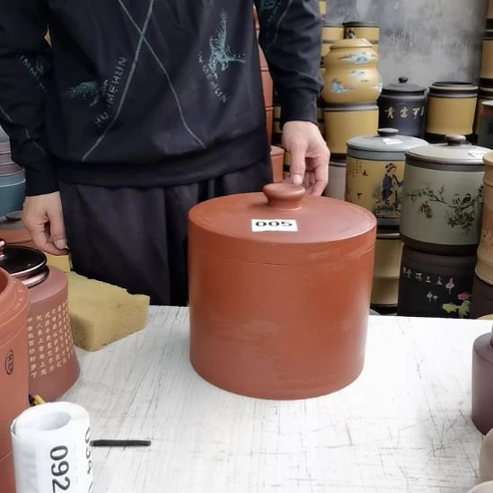 紫砂茶叶罐正品五饼清水红泥素面005