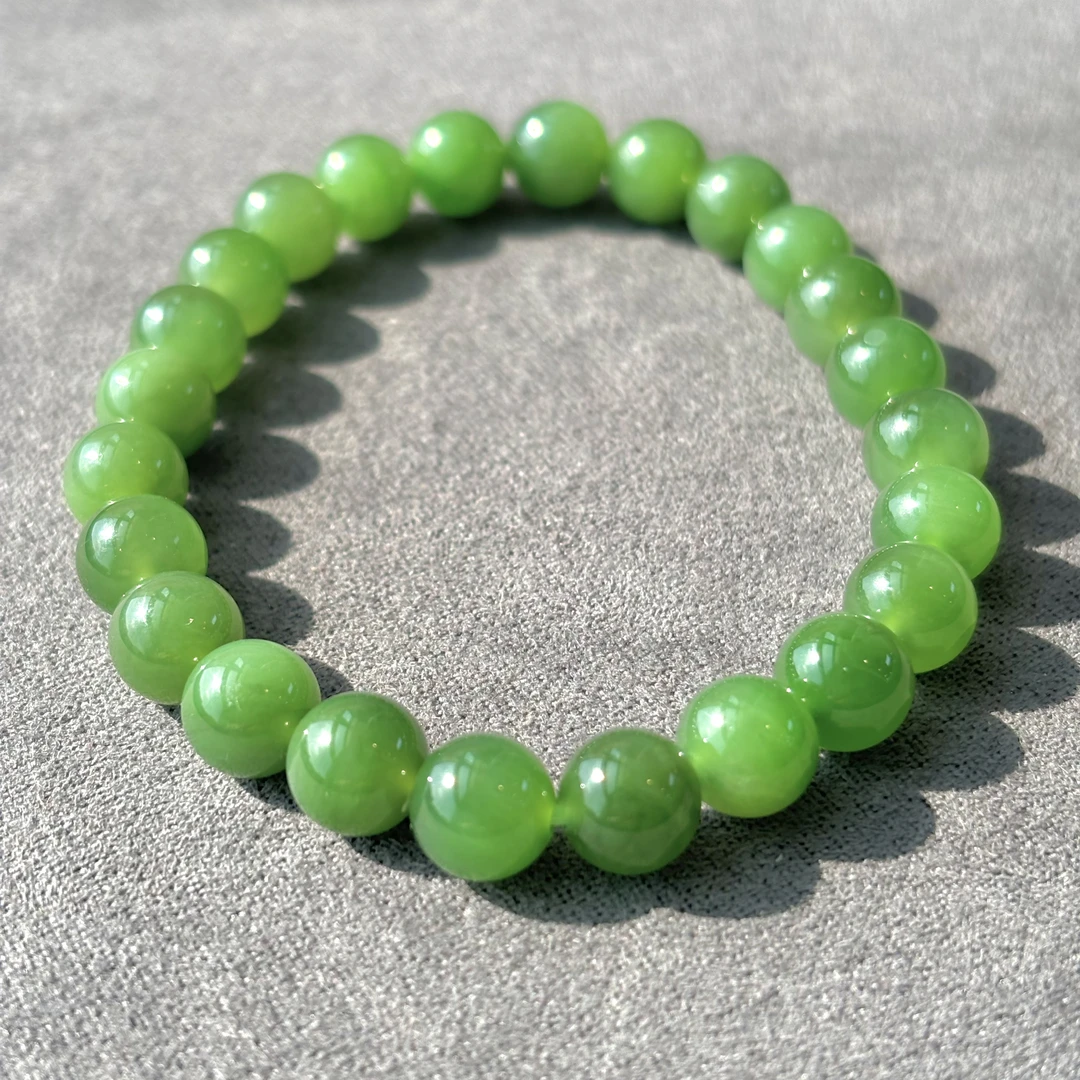 【欣妈珠宝】无黑点 冰底阳绿 可传承一步到位 和田碧玉手串#5935