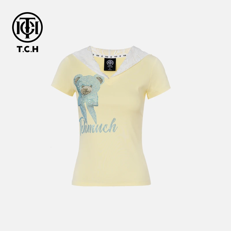 TCH私服烫钻工艺新时尚淑女百搭新潮流T恤女T75B10E5002轻奢tch