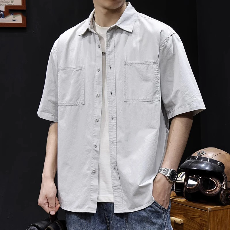 口袋山系户外短袖衬衫男日系高级感春季2025新款衣服百搭大码夏季