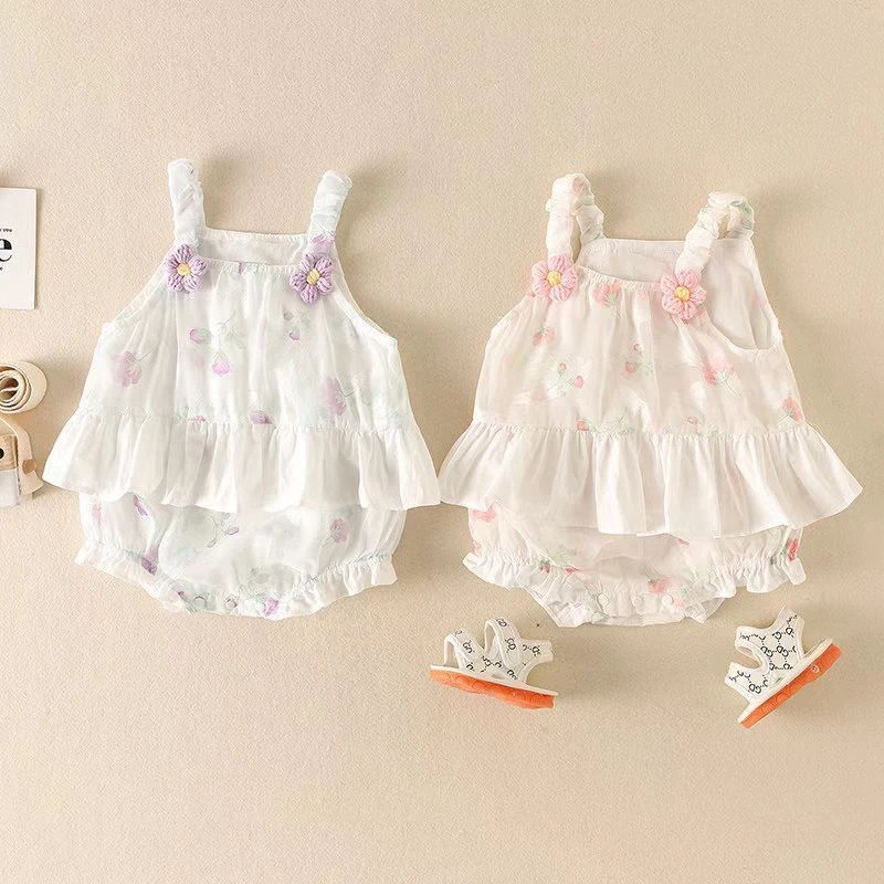 婴幼儿夏季吊带连体衣洋气哈衣女宝宝夏装公主三角包屁衣薄款衣服