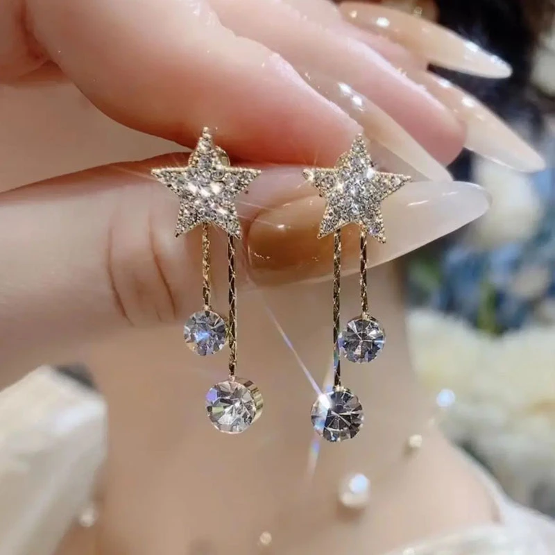 合金玻璃耳饰 兰知春序耳饰微镶星星流苏耳环新款日韩精致水简约