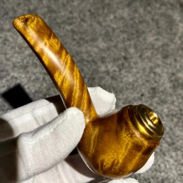 正宗金丝楠木小叶桢楠枯木老料水波纹烟斗双用烟锅烟袋自用收藏