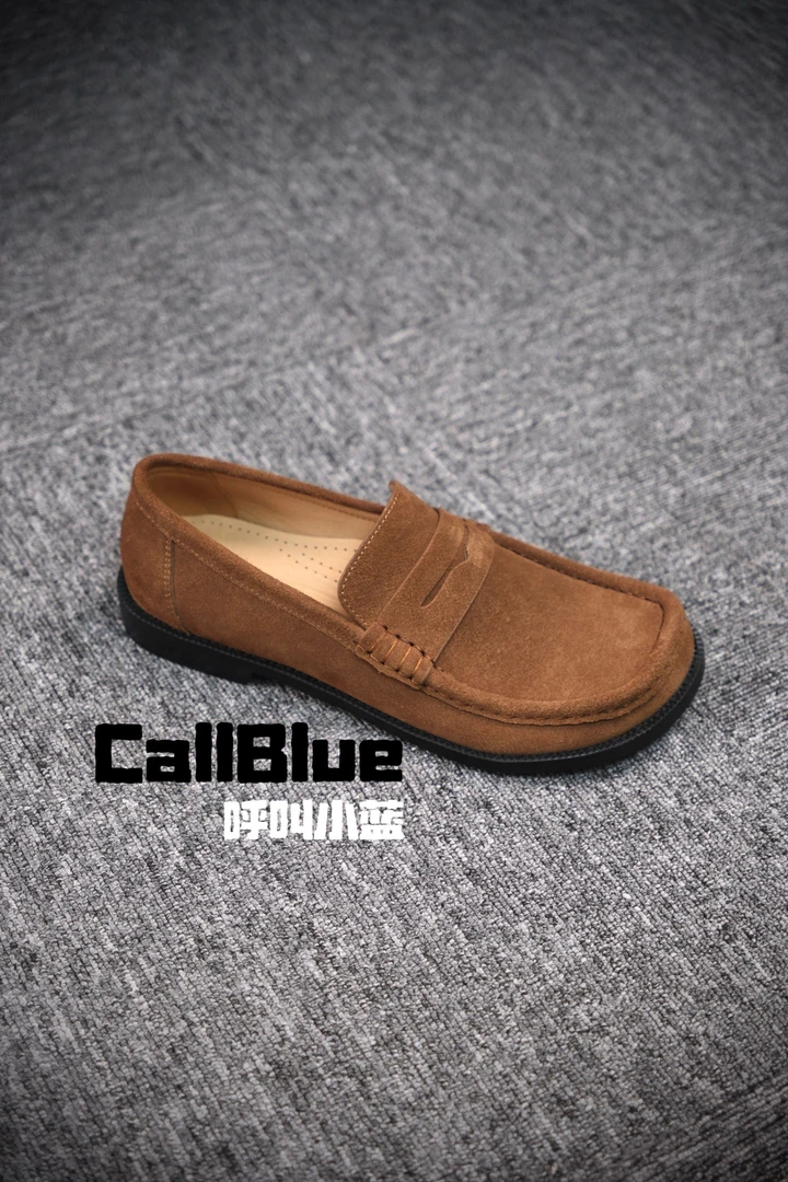 【SDL1203】牛反绒通勤牛皮复古老钱风一脚蹬懒人休闲鞋乐福鞋男鞋