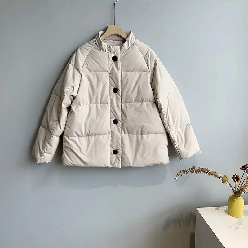 9963 秋季新款白鸭绒羽绒服韩版纯色百搭宽松保暖休闲简约外套