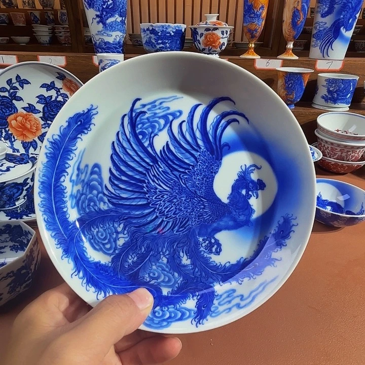 山***里青花手工手绘凤壶承