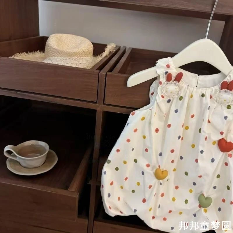 【】彩虹糖!女宝宝洋气可爱立体兔子爱心花苞公主裙背心裙