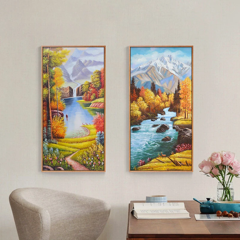 客厅沙发背景墙画玄关美式装饰画风水画美式喷绘仿油画家居装饰画