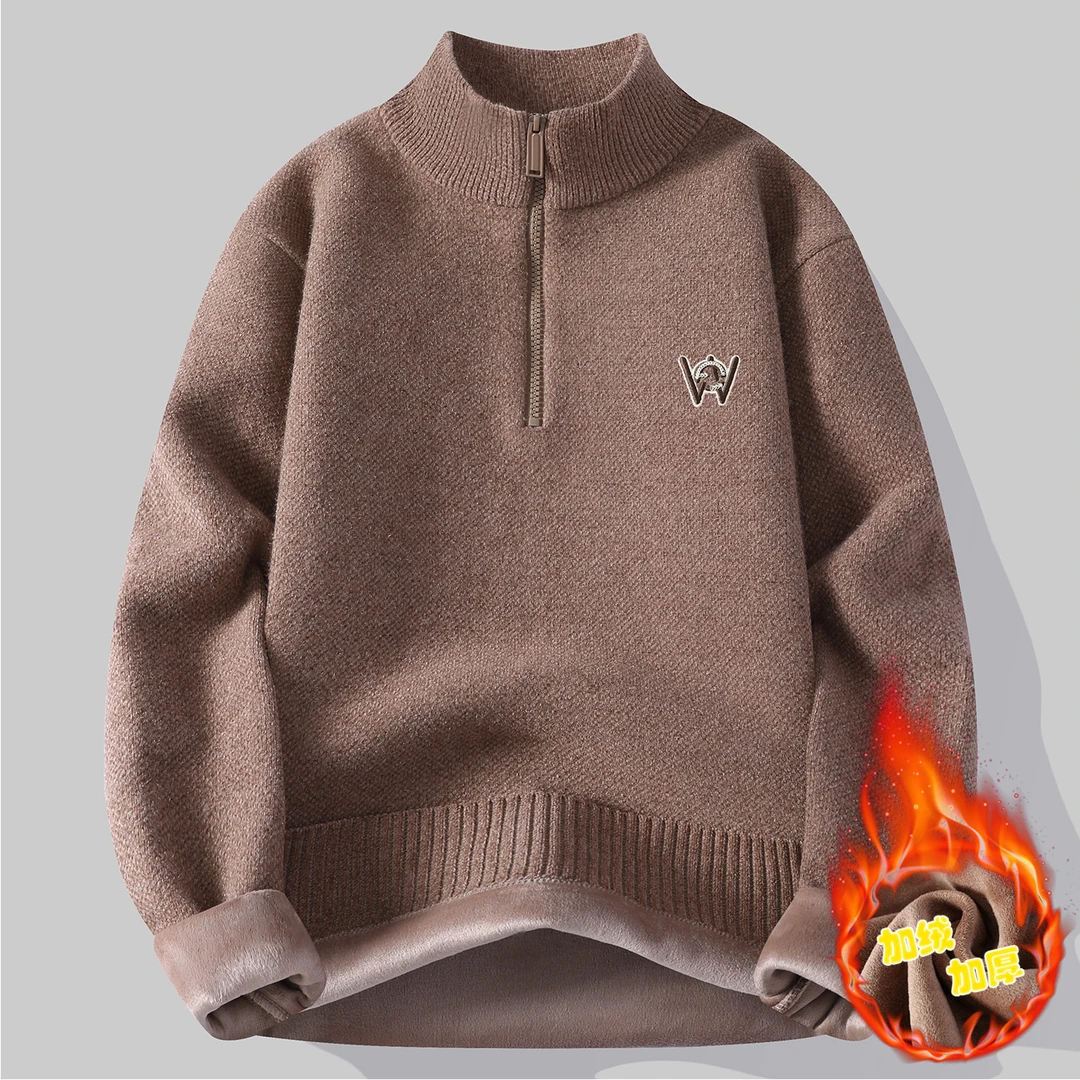 半拉链立领毛衣男冬季加绒加厚半高领针织衫男士打底衫保暖线衣服