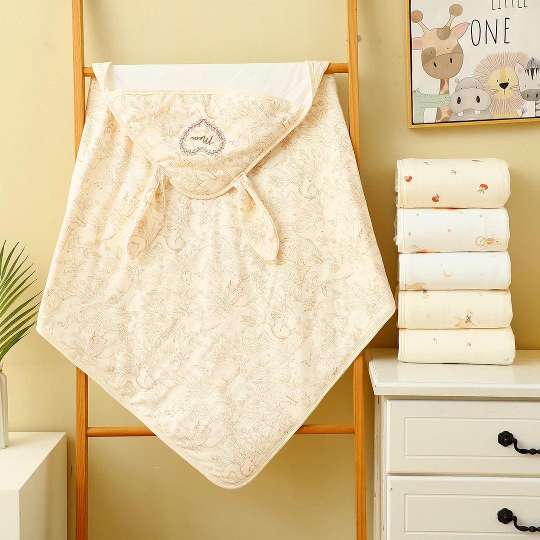 春夏薄婴儿抱被纯棉抱被 长耳刺绣全棉防惊跳高档新生儿产房包被