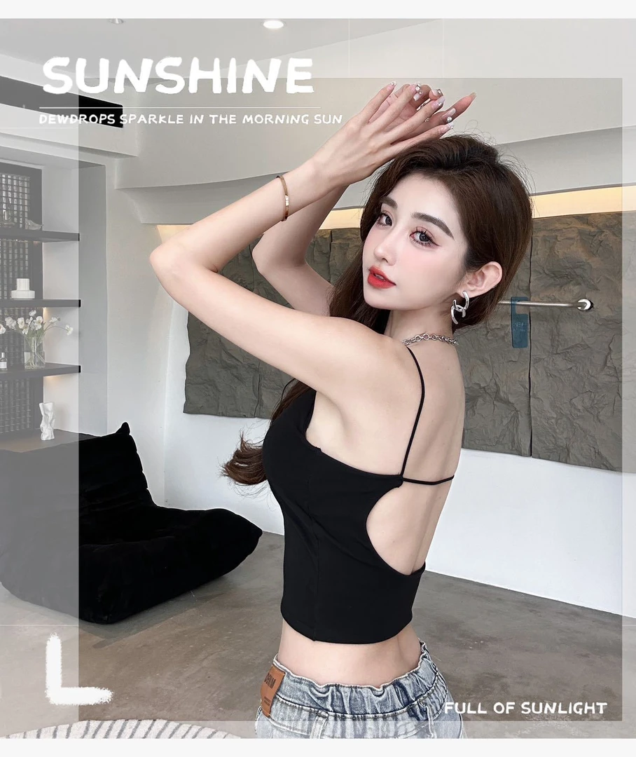 夏季辣妹莫代尔棉一体乳胶杯性感时尚吊带外穿背心美背内搭上衣