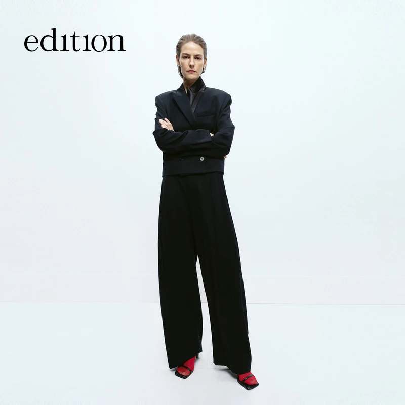 【艾钱钱】edition绵羊毛阔腿黑色西裤#EBD4PAT029
