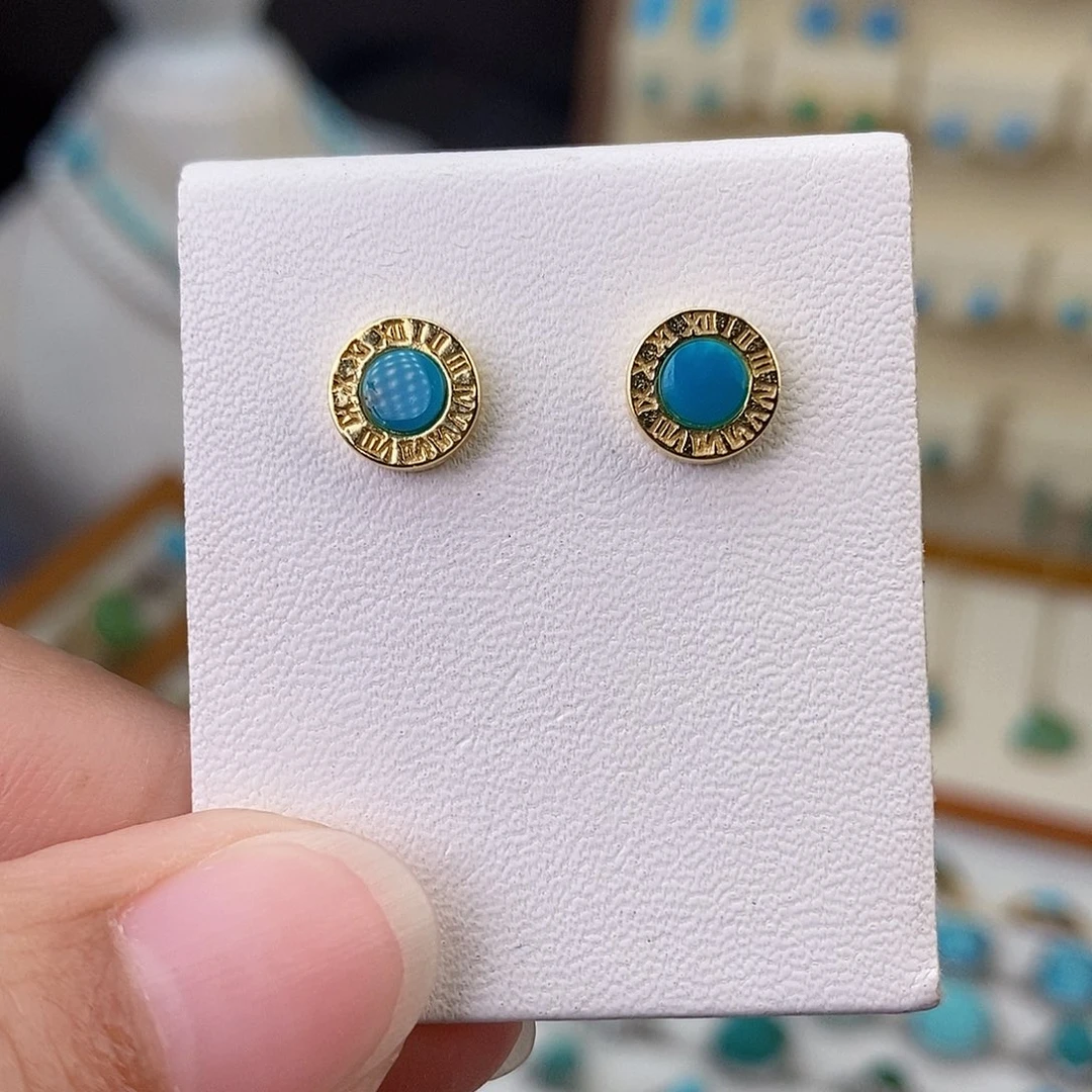 银S925镶嵌绿松石耳饰