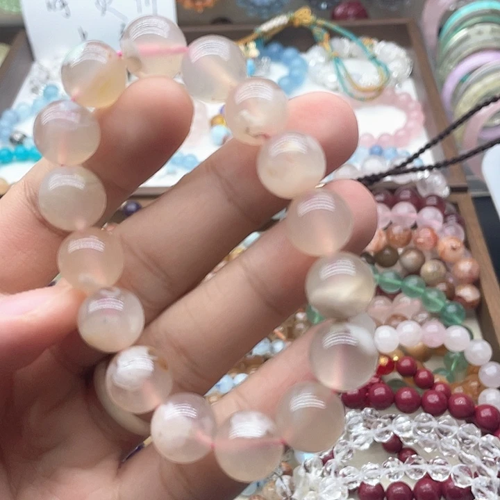 手链银S925镶嵌烟晶12.5咪樱花玛瑙