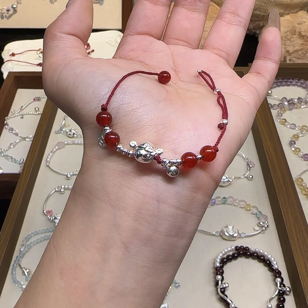 银S925镶嵌烟晶手链财神Kt手绳