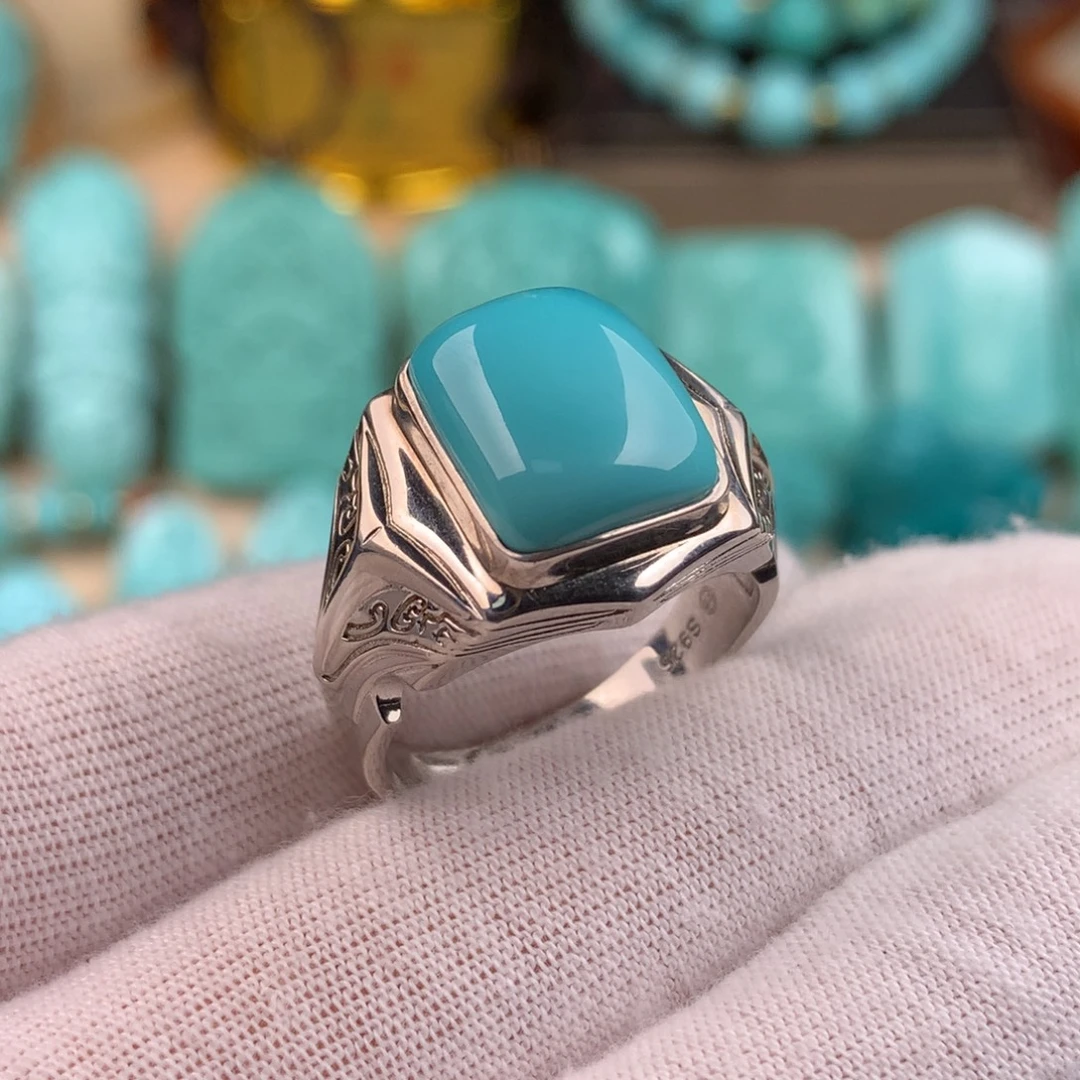 绿松石银S925镶嵌戒指