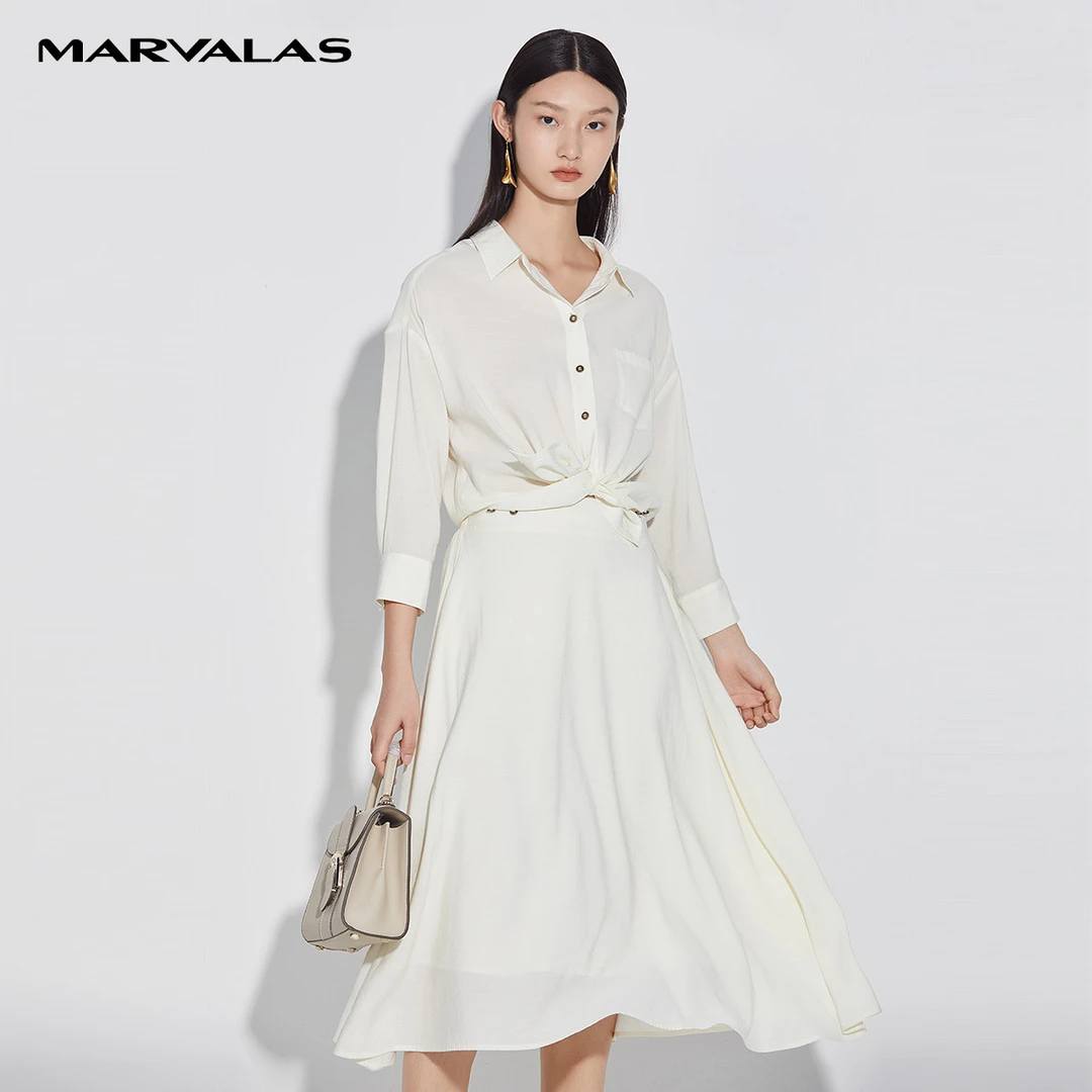 【商场同款】别致假两件设计感连衣裙宽松七分袖中长裙D534302297