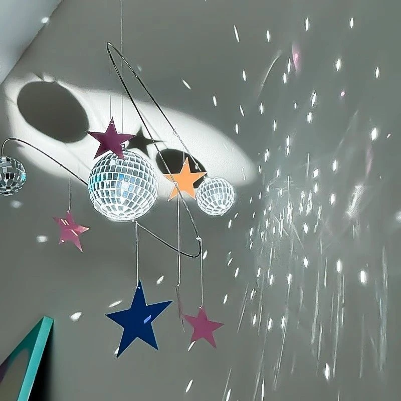 星星夜晚星空挂饰DIY材料反光灯阳光捕手迪斯科星球平衡吊饰挂件