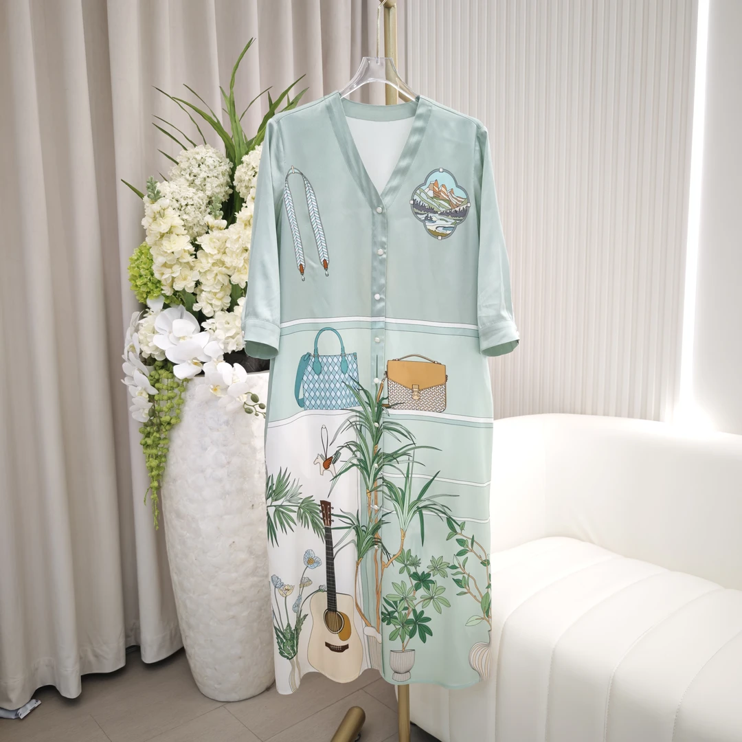 【宸慕服饰】舒适夏季印花气质重磅桑蚕丝连衣裙25633