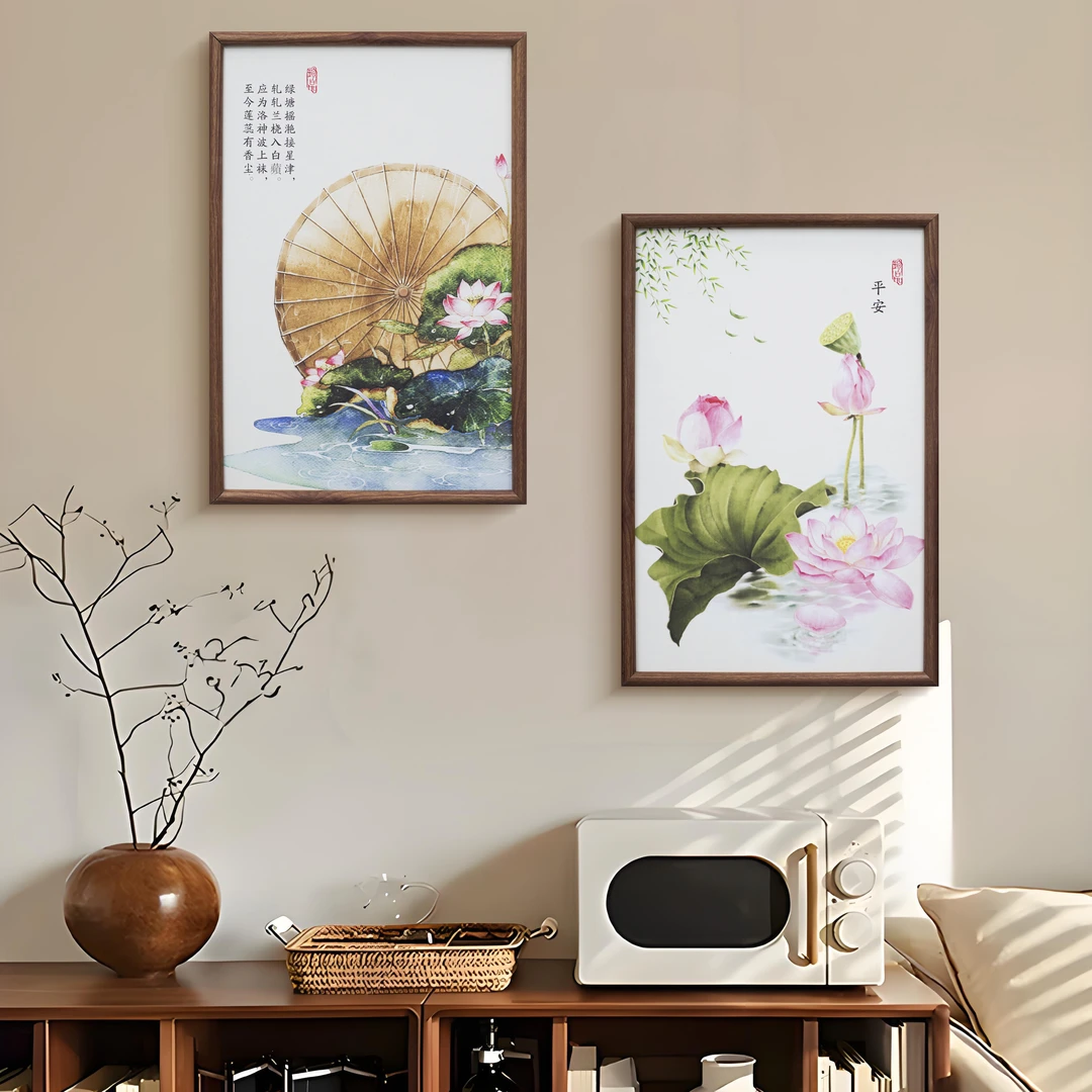 新中式荷花装饰画玄关挂画新中式茶室过道禅意书房壁画荷花4060