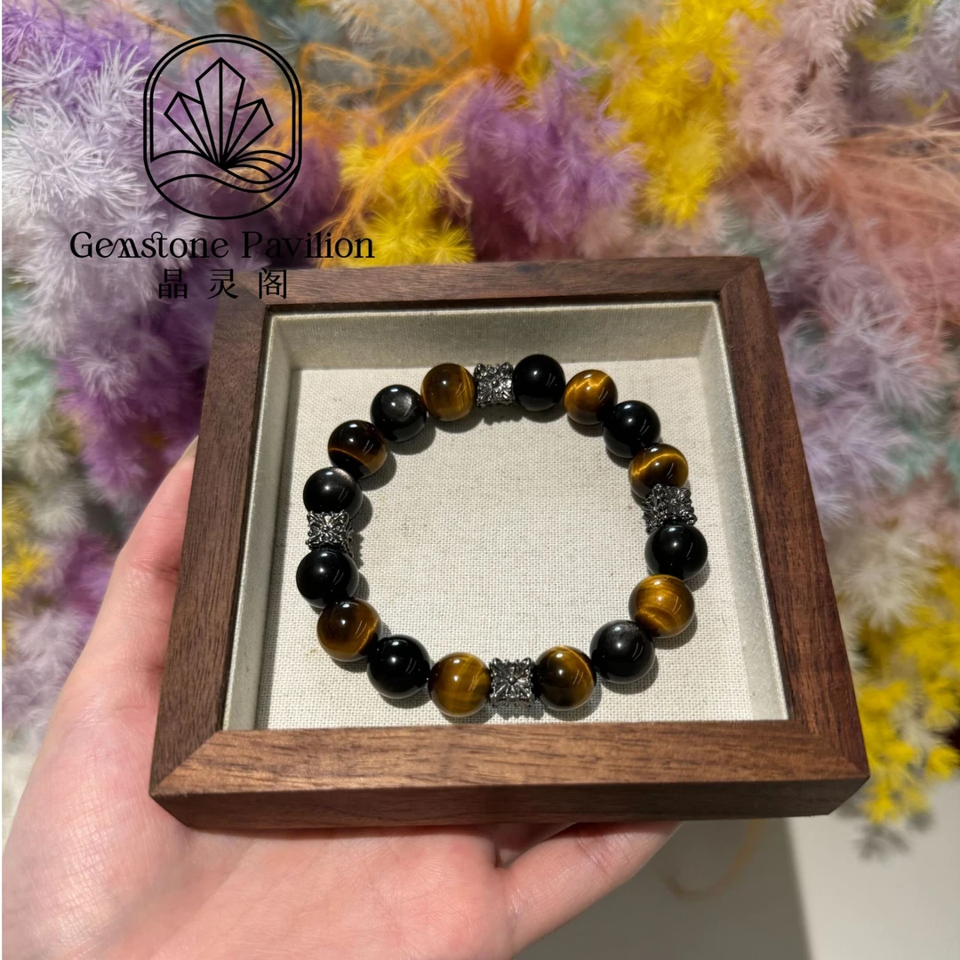 “黑金轮”银曜石虎眼石双搭男士手串