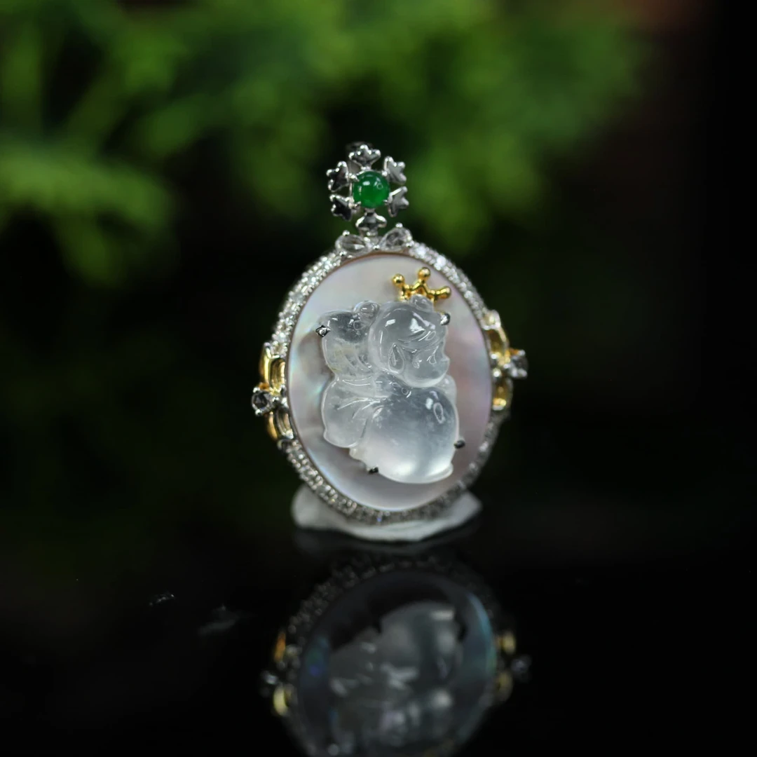 101天然缅甸翡翠A货18k镶高冰小天使吊坠/1230820/拍卖