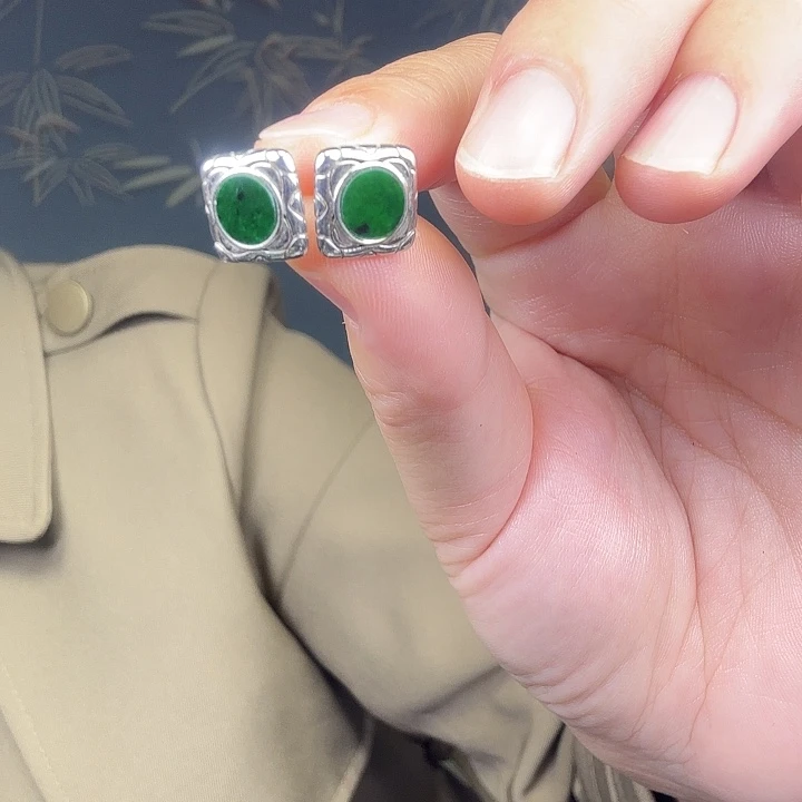 翡翠银S925镶嵌耳饰特价