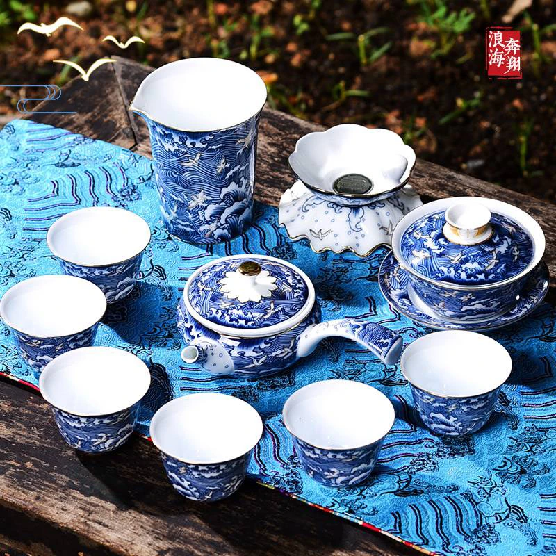 中式复古青花瓷功夫大号茶具套装高档家用泡茶器陶瓷泡茶杯茶碗