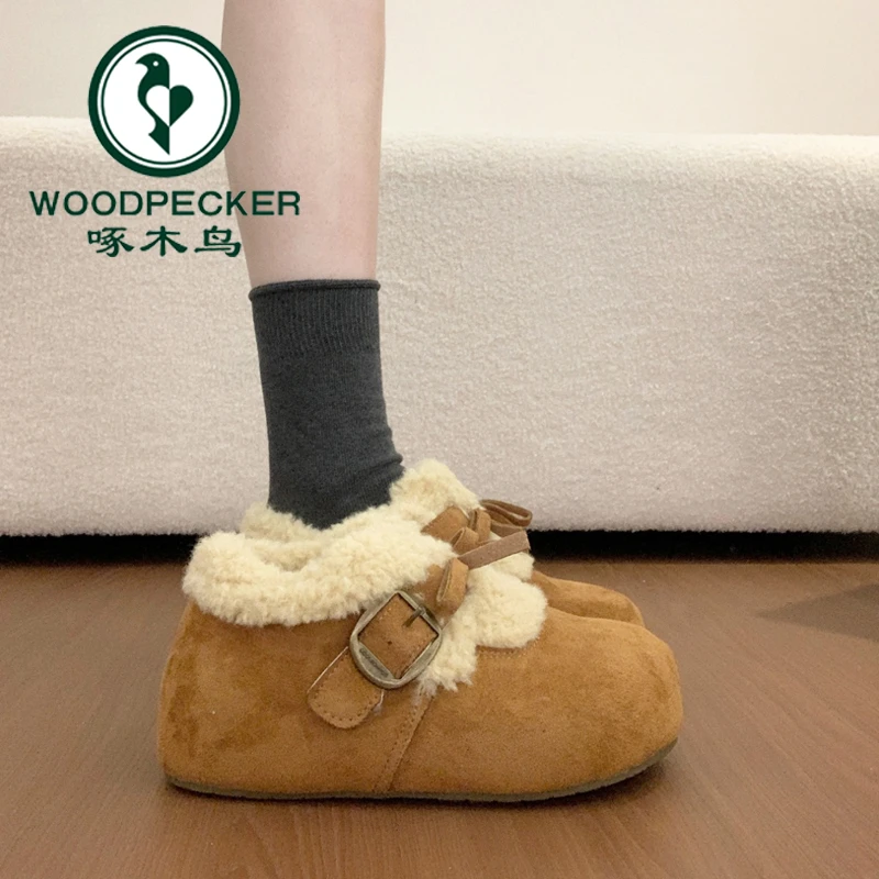 啄木鸟内增高勃肯鞋厚底雪地靴女2025冬季新款加绒加厚保暖棉鞋子