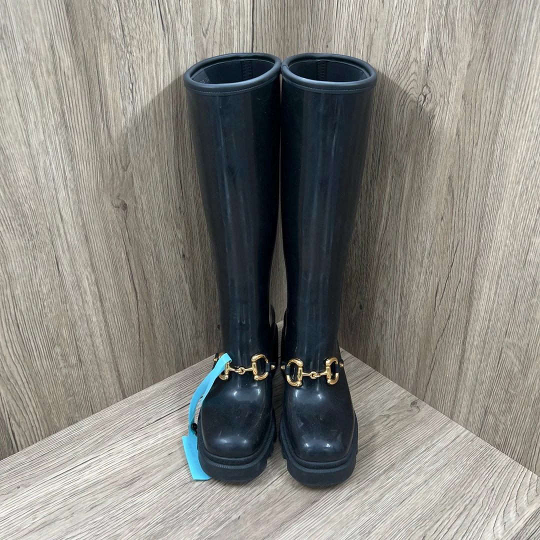95新 GUCCI/古驰 黑色马衔扣高筒雨靴 36码/95新/无配件