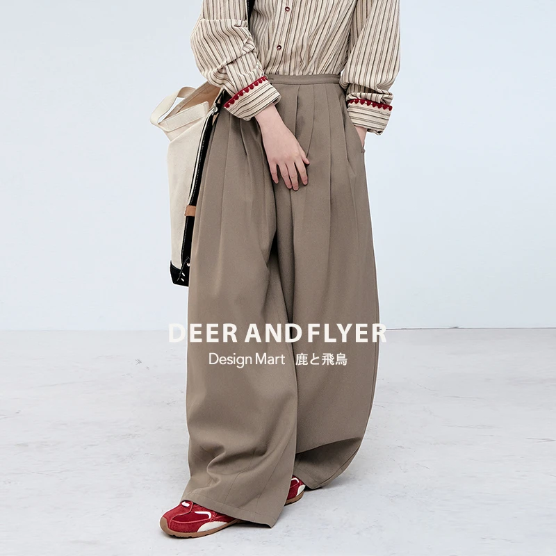 鹿与飞鸟[Sea Cabin]“松枝拿铁”双色窄腰垂感极简休闲西裤6534