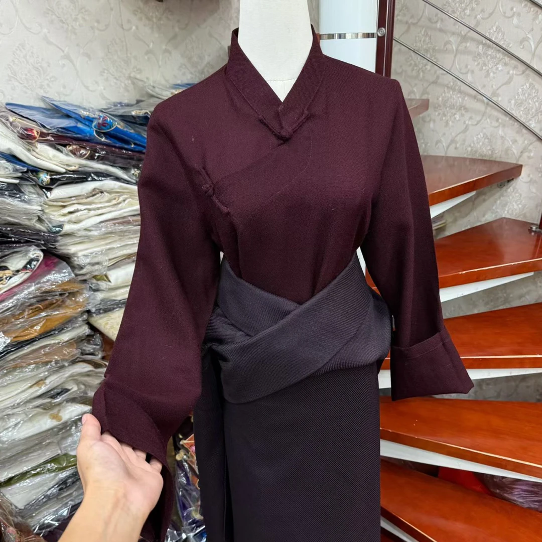 女士单层藏袍百搭女款长袖女装长款藏装秋季服装秋冬
