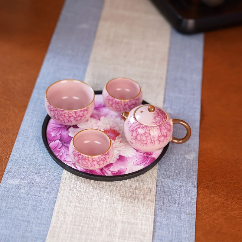 牡丹西施壶一壶三杯加茶盘41810