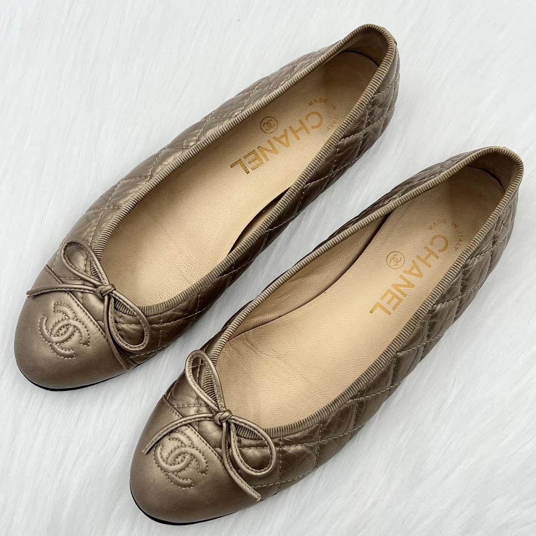 95新 Chanel/香奈儿 复古古铜色羊皮单鞋 37.5码 公价7.6k j6030