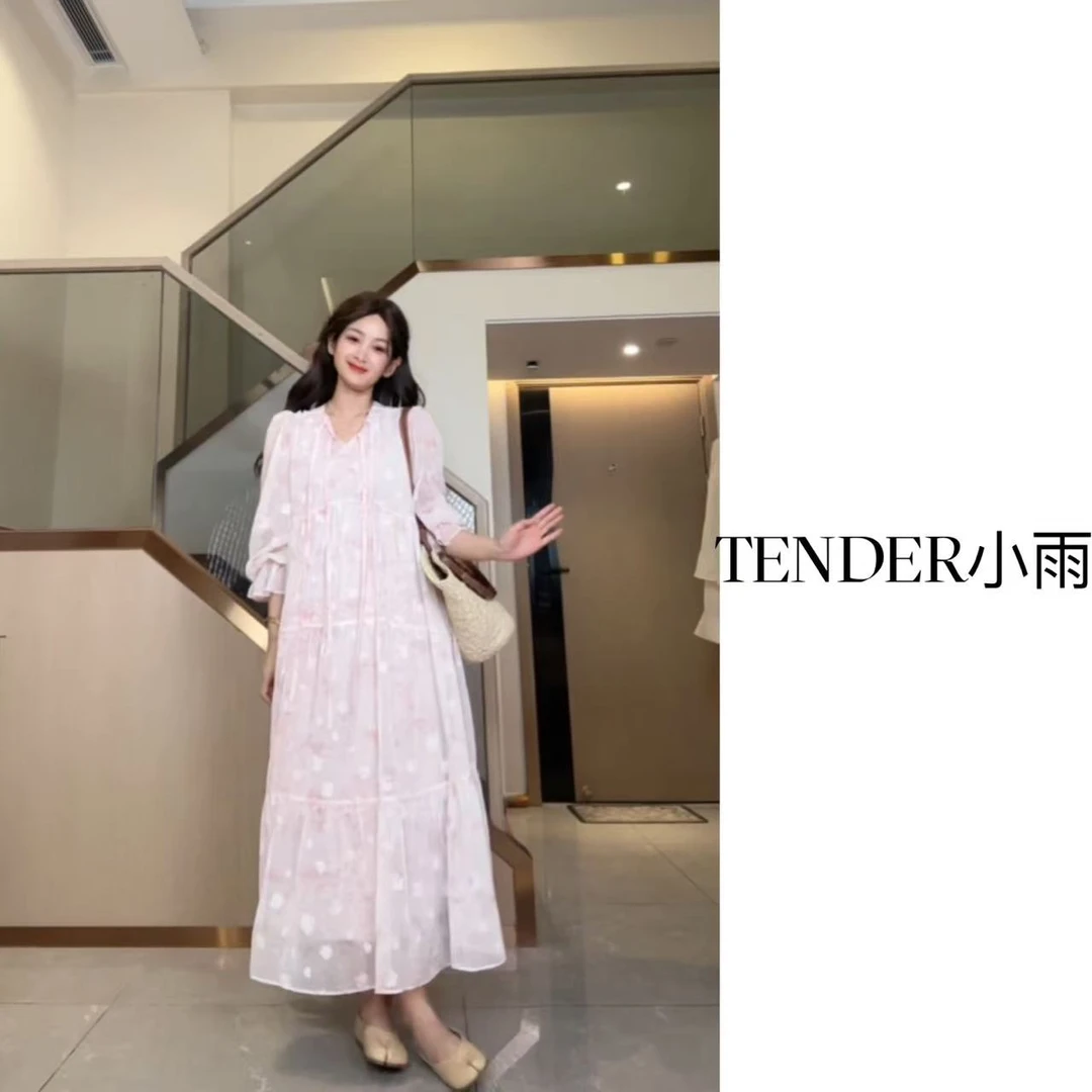 【连衣裙】法式茶歇温柔风莫奈提花连衣裙3001