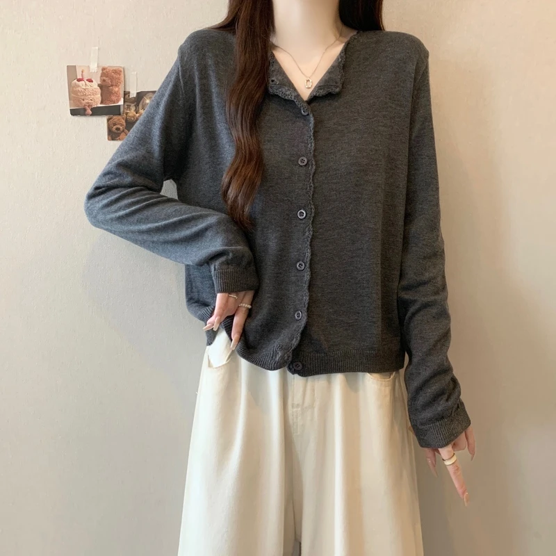 大码正肩翻领软糯针织上衣女秋季新款胖妹妹宽松百搭毛衣开衫外套